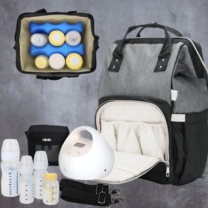 Gray and Black Diaper Bag with Accessories